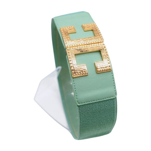 New Women Mint Blue Green Color Elastic Fashion Belt Gold Metal C Buckle S M - Picture 13 of 17